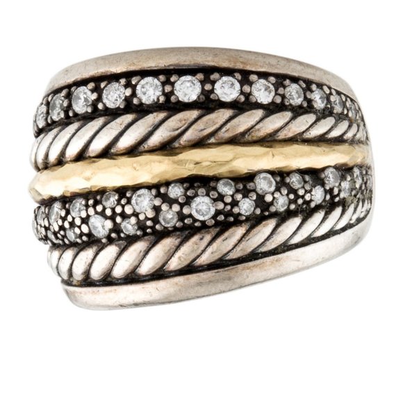 DAVID YURMAN DIAMOND TWO-TONE 18K YELLOW GOLD & STERLING SILVER RING - Picture 3 of 6